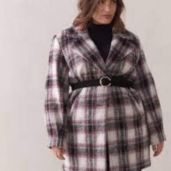 Mid-Length Plaid Cocoon Coat - Picture 3 of 3
